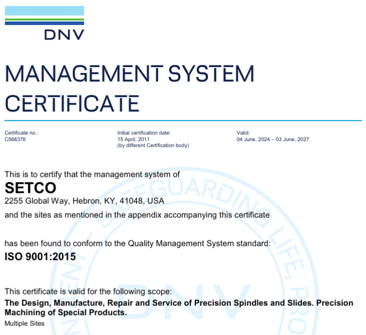 DNV ISO 9001 Certificate